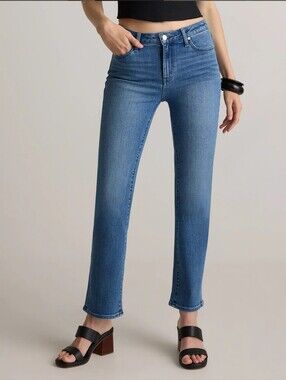 Quince Bella Stretch Straight Jeans Seaside Blue High Rise Ankle Denim Size 26
